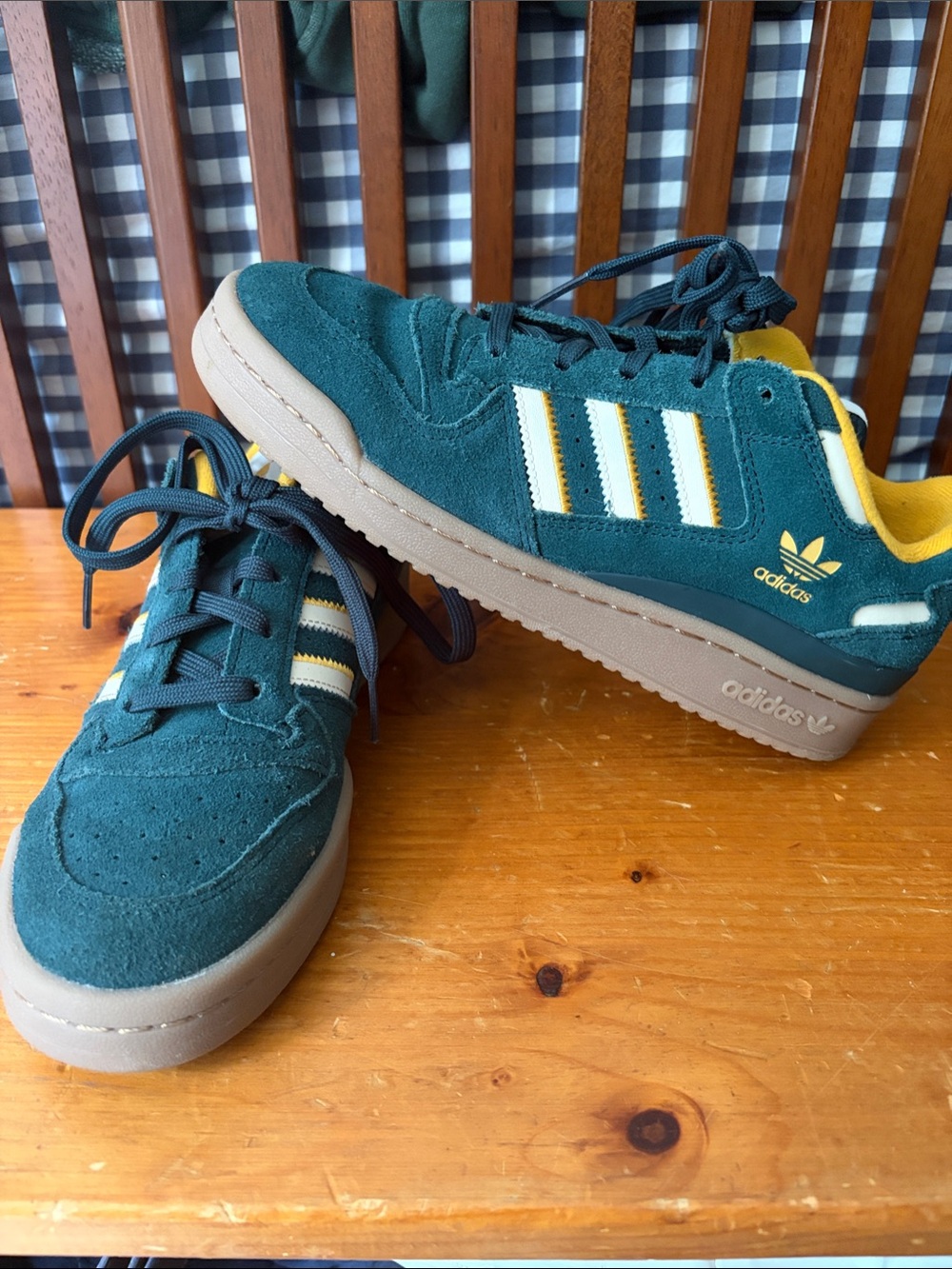 adidas Teal Suede Sneakers with Yellow and White Stripes